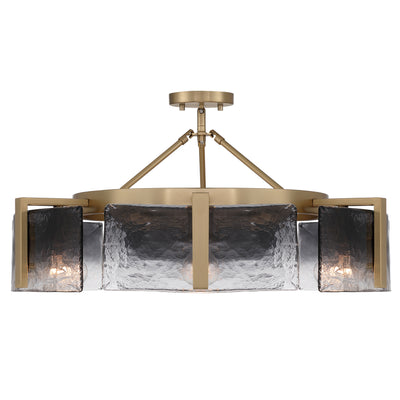 Aenon 6-light Semi-Flush Mount in Brushed Champagne Brass with Smokey Water Glass - - Golden Lighting