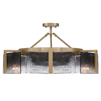 Aenon 6-light Semi-Flush Mount in Brushed Champagne Brass with Smokey Water Glass - - Golden Lighting