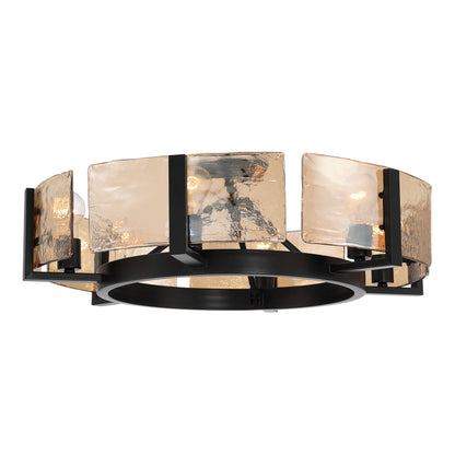 Aenon 6-light Semi-Flush Mount in Matte Black with Amber Water Glass - - Golden Lighting