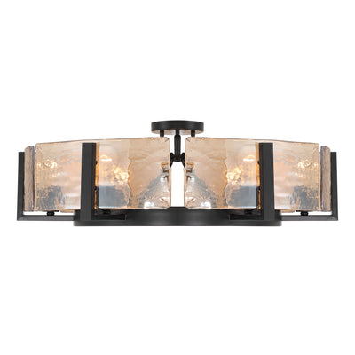 Aenon 6-light Semi-Flush Mount in Matte Black with Amber Water Glass - - Golden Lighting