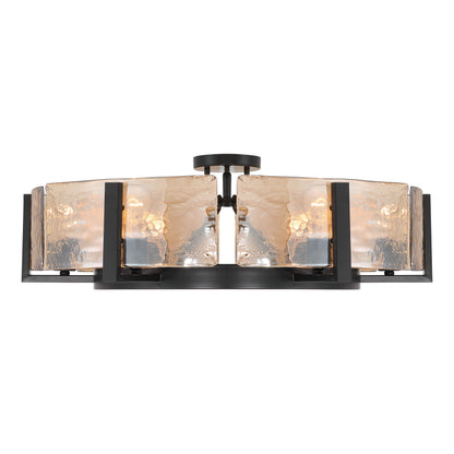 Aenon 6-light Semi-Flush Mount in Matte Black with Amber Water Glass - - Golden Lighting