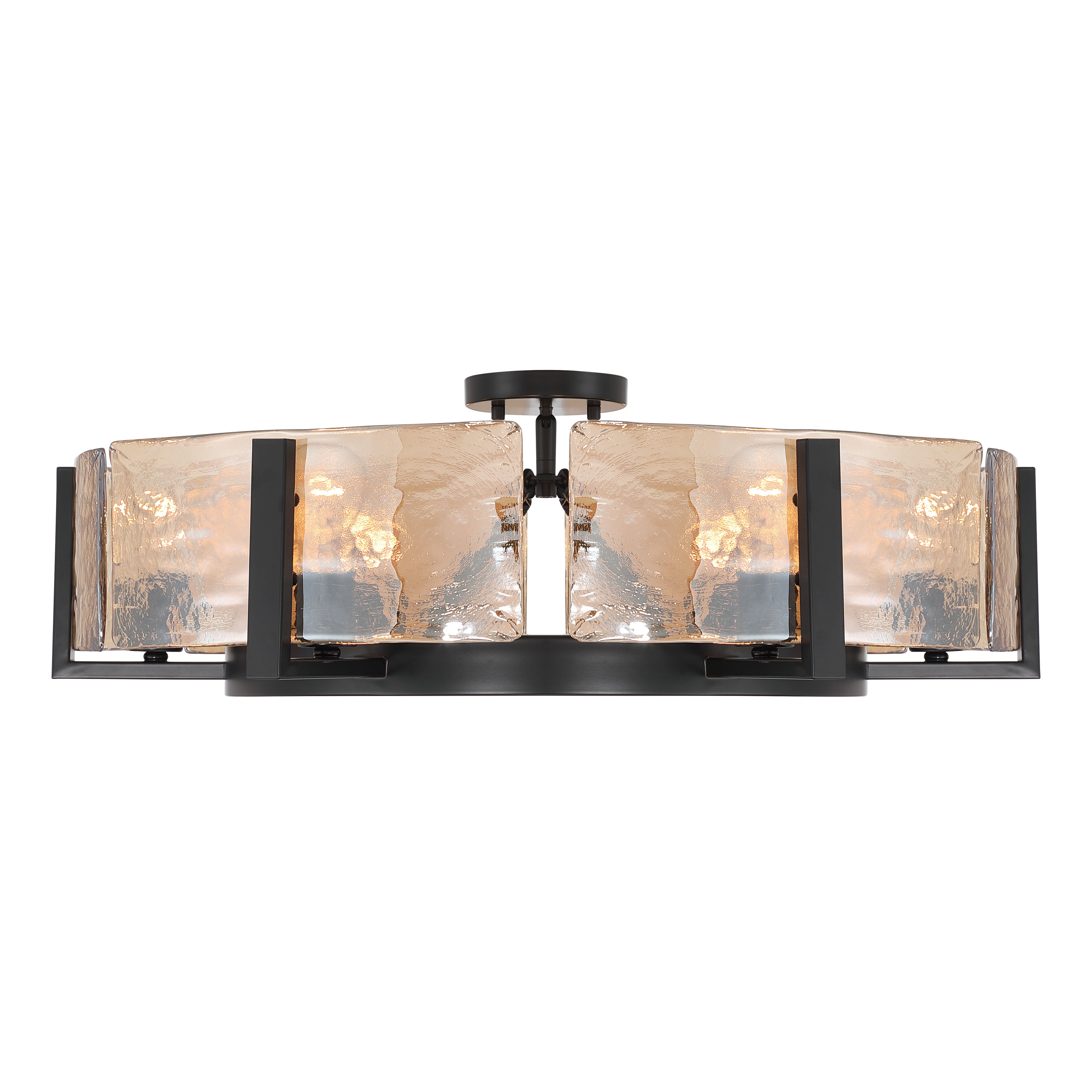 Aenon 6-light Semi-Flush Mount in Matte Black with Amber Water Glass - - Golden Lighting