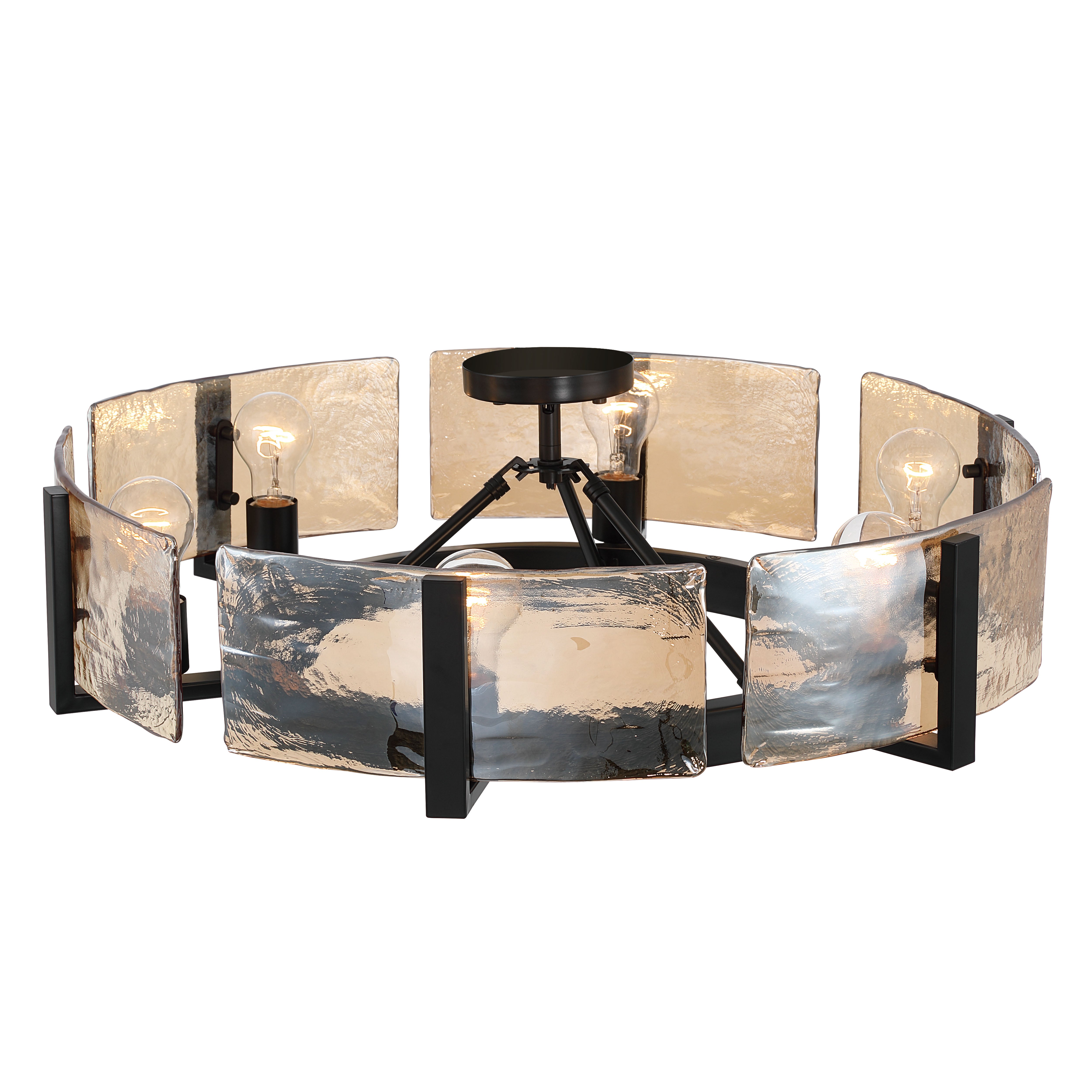 Aenon 6-light Semi-Flush Mount in Matte Black with Amber Water Glass - - Golden Lighting