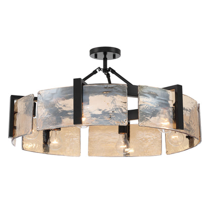 Aenon 6-light Semi-Flush Mount in Matte Black with Amber Water Glass - - Golden Lighting