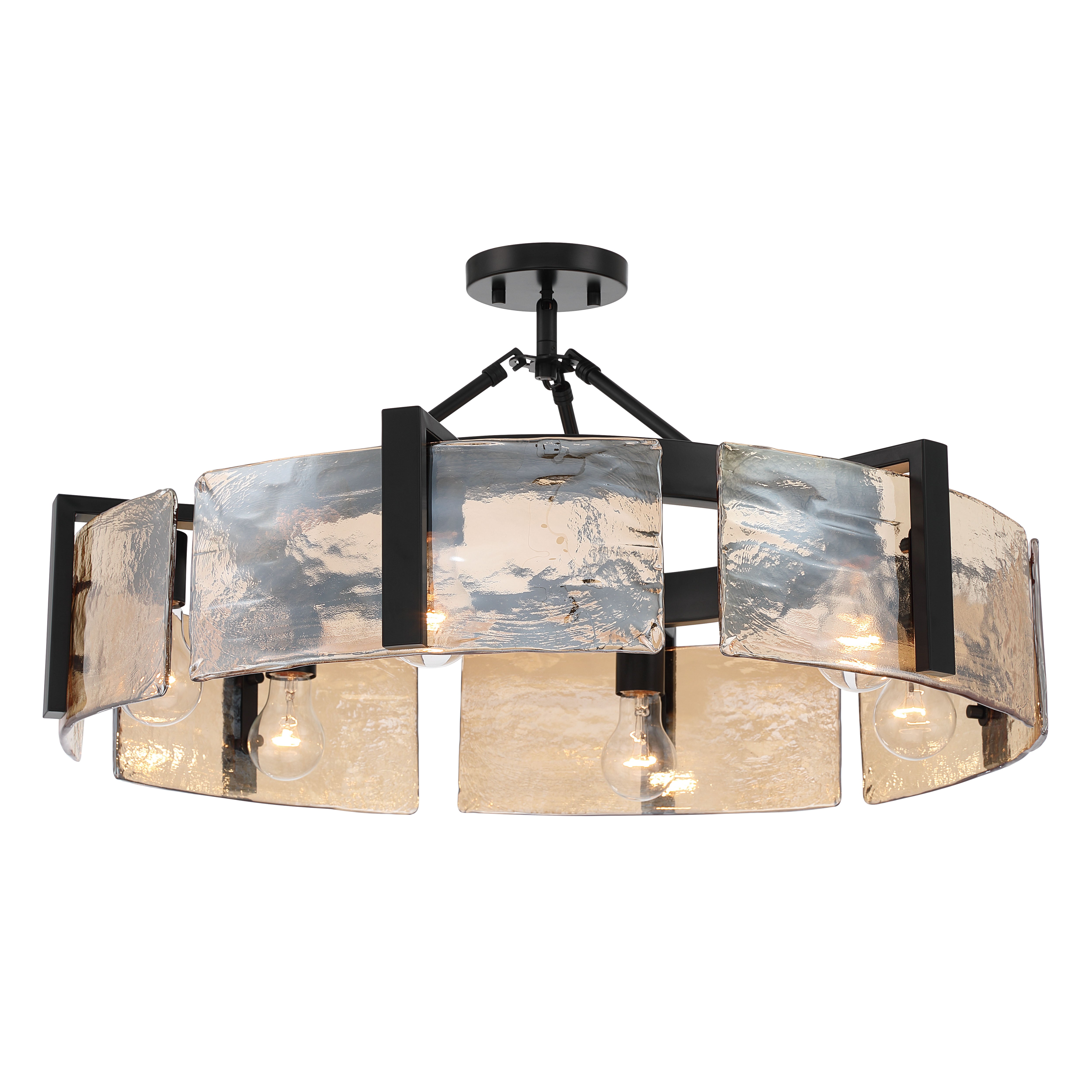 Aenon 6-light Semi-Flush Mount in Matte Black with Amber Water Glass - - Golden Lighting