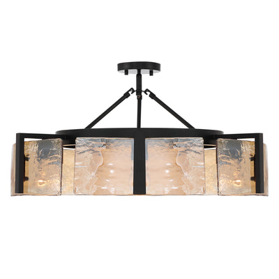 Aenon 6-light Semi-Flush Mount in Matte Black with Amber Water Glass - - Golden Lighting