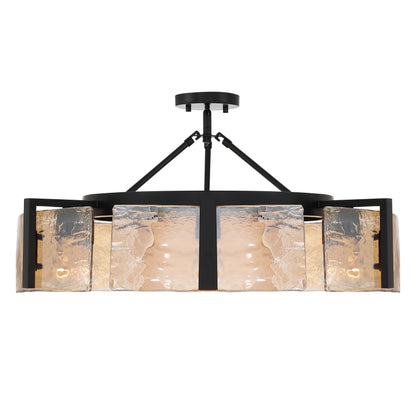 Aenon 6-light Semi-Flush Mount in Matte Black with Amber Water Glass - - Golden Lighting