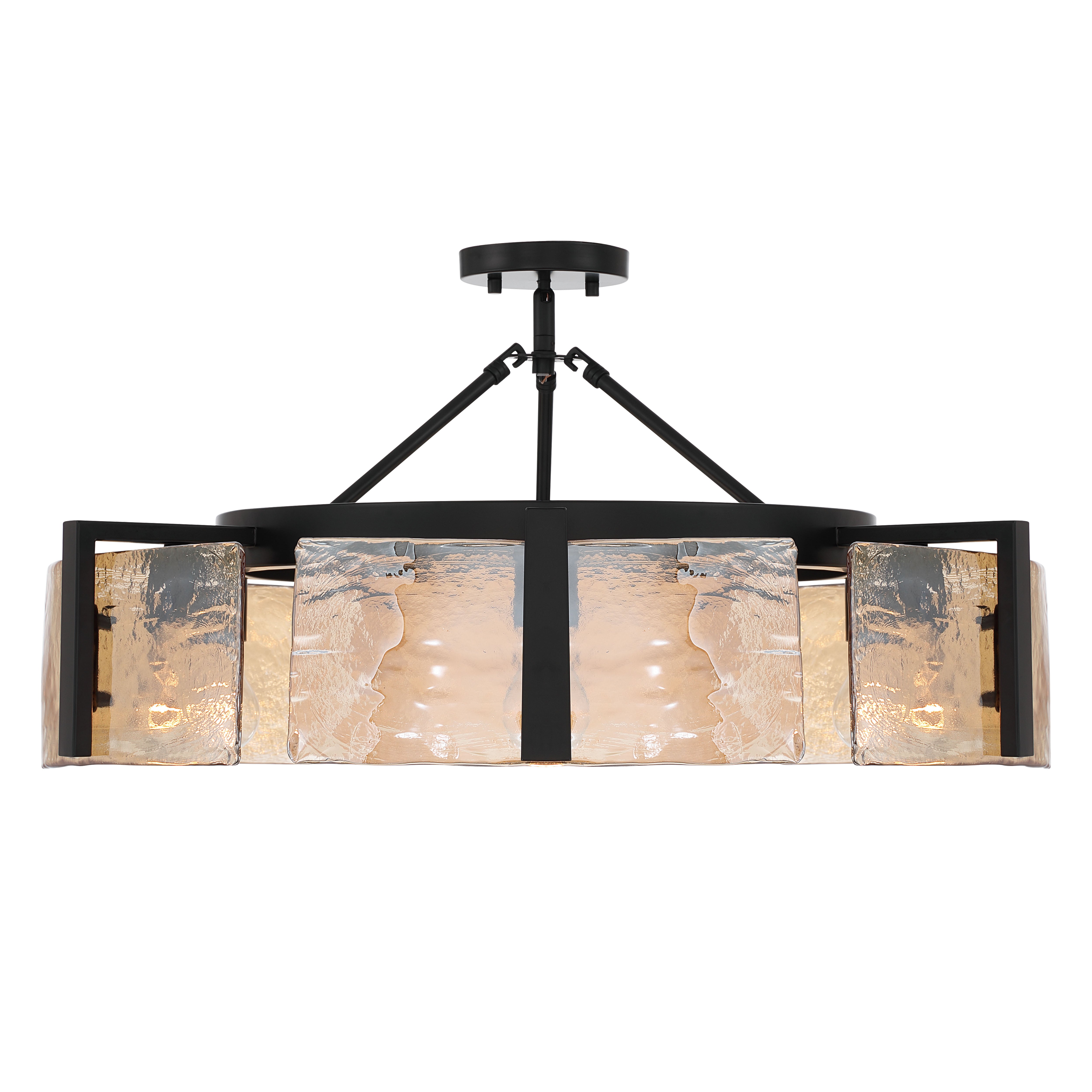 Aenon 6-light Semi-Flush Mount in Matte Black with Amber Water Glass - - Golden Lighting