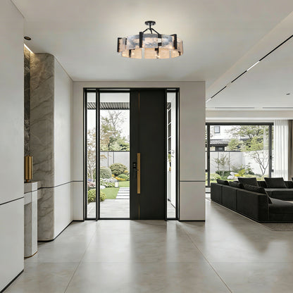 Aenon 6-light Semi-Flush Mount in Matte Black with Amber Water Glass - - Golden Lighting
