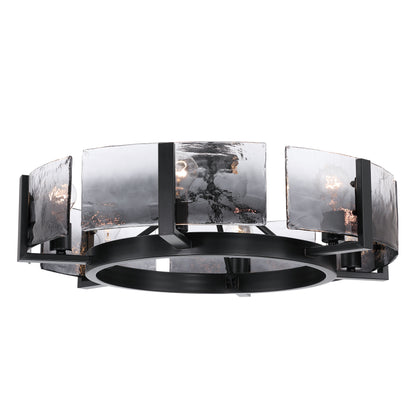 Aenon 6-light Semi-Flush Mount in Matte Black with Smokey Water Glass - - Golden Lighting