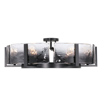 Aenon 6-light Semi-Flush Mount in Matte Black with Smokey Water Glass - - Golden Lighting