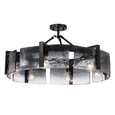 Aenon 6-light Semi-Flush Mount in Matte Black with Smokey Water Glass - - Golden Lighting