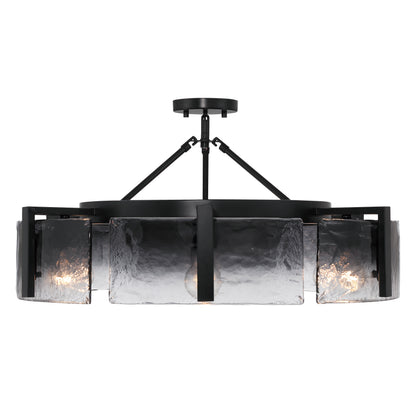 Aenon 6-light Semi-Flush Mount in Matte Black with Smokey Water Glass - - Golden Lighting
