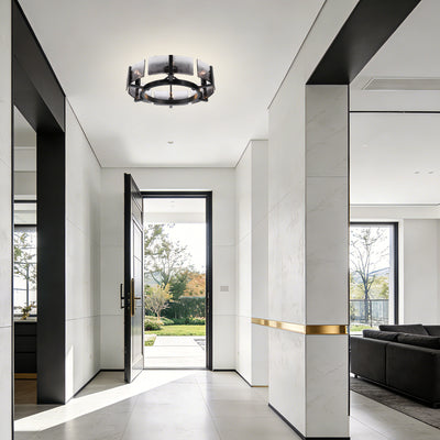 Aenon 6-light Semi-Flush Mount in Matte Black with Smokey Water Glass - - Golden Lighting