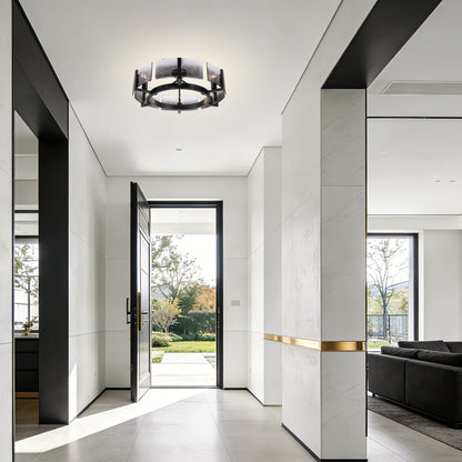 Aenon 6-light Semi-Flush Mount in Matte Black with Smokey Water Glass - - Golden Lighting