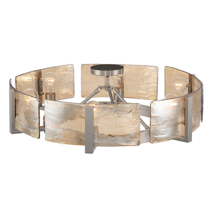 Aenon 6-light Semi-Flush Mount in Pewter with Amber Water Glass - - Golden Lighting