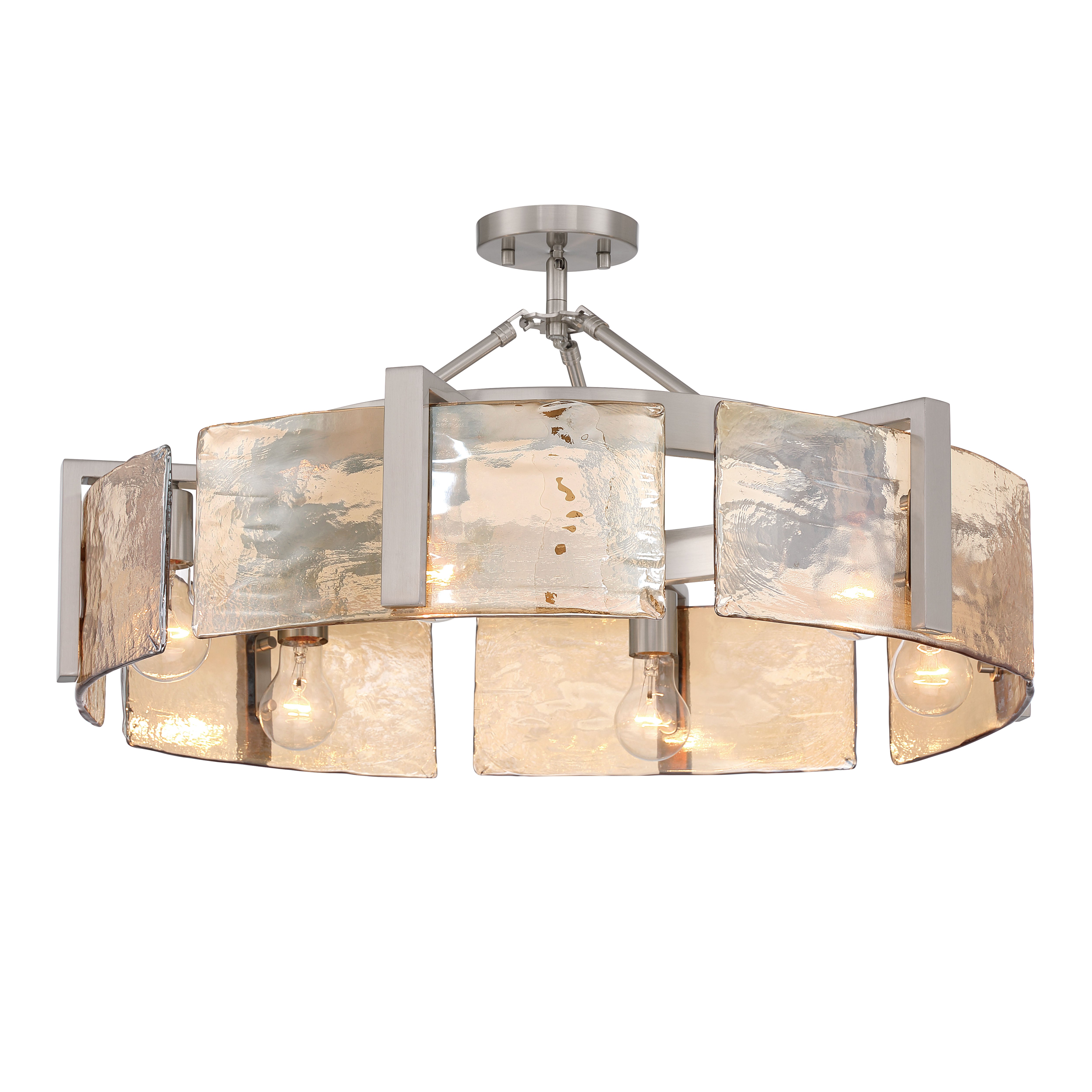 Aenon 6-light Semi-Flush Mount in Pewter with Amber Water Glass - - Golden Lighting