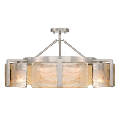 Aenon 6-light Semi-Flush Mount in Pewter with Amber Water Glass - - Golden Lighting