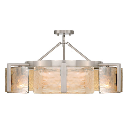 Aenon 6-light Semi-Flush Mount in Pewter with Amber Water Glass - - Golden Lighting