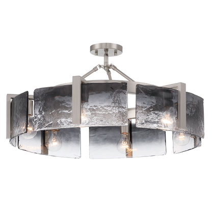 Aenon 6-light Semi-Flush Mount in Pewter with Smokey Water Glass - - Golden Lighting