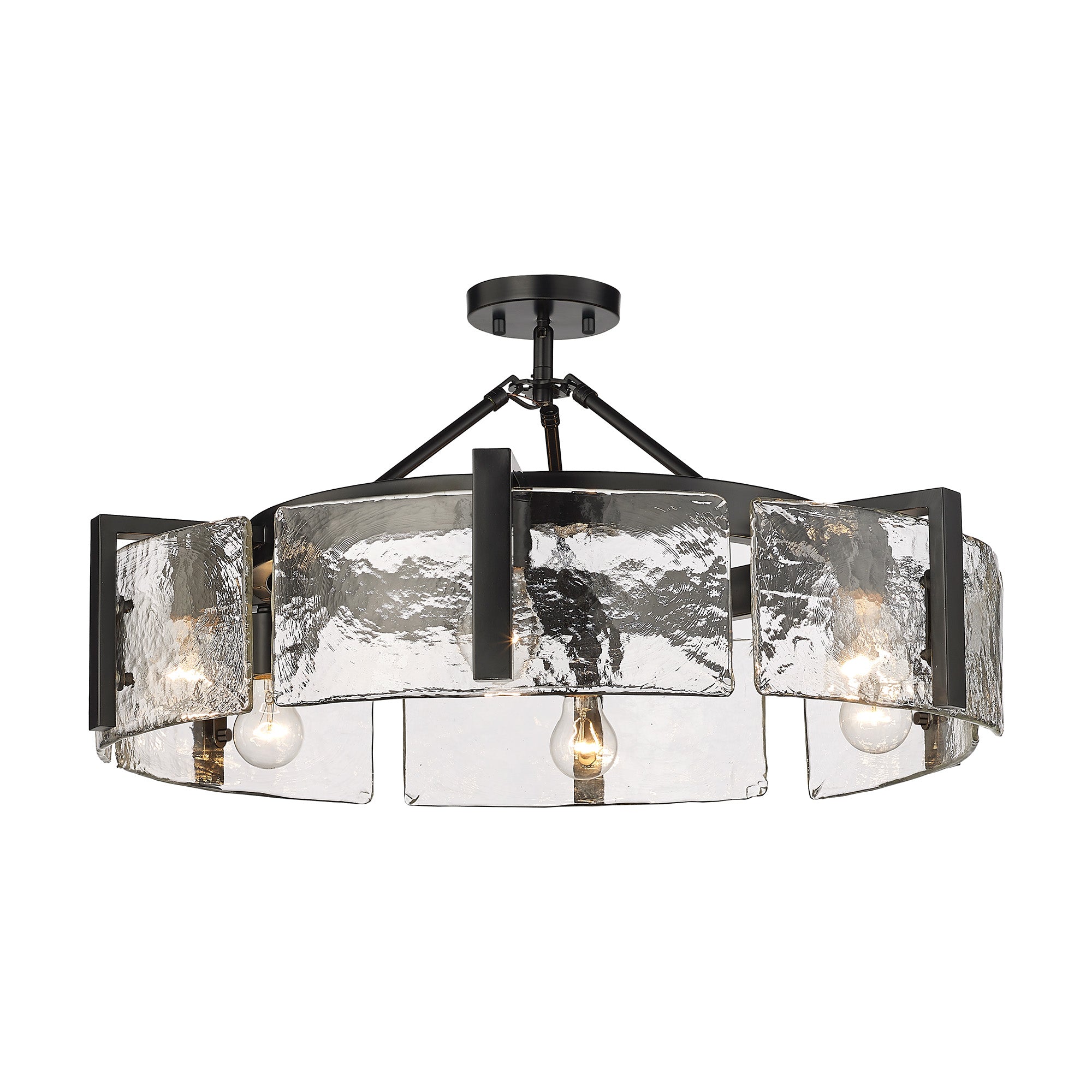 Aenon 6-Light Semi-Flush in Matte Black with Hammered Water Glass Shade - - Golden Lighting