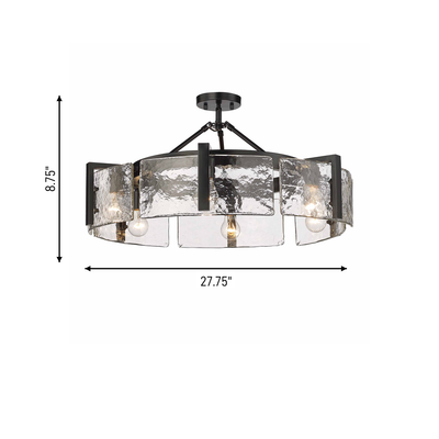 Aenon 6-light Semi-Flush Mount in Matte Black, dimensions diagram - Golden Lighting