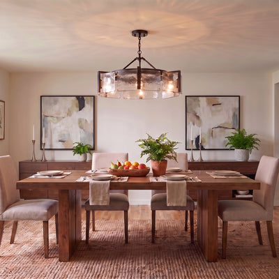 Aenon 6-light Semi-Flush Mount in Matte Black, AI-visualized blog-lowceiling scene - Golden Lighting