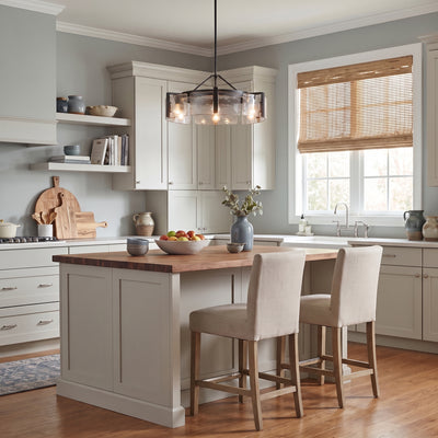 Aenon 6-light Semi-Flush Mount in Matte Black, AI-visualized kitchen scene - Golden Lighting