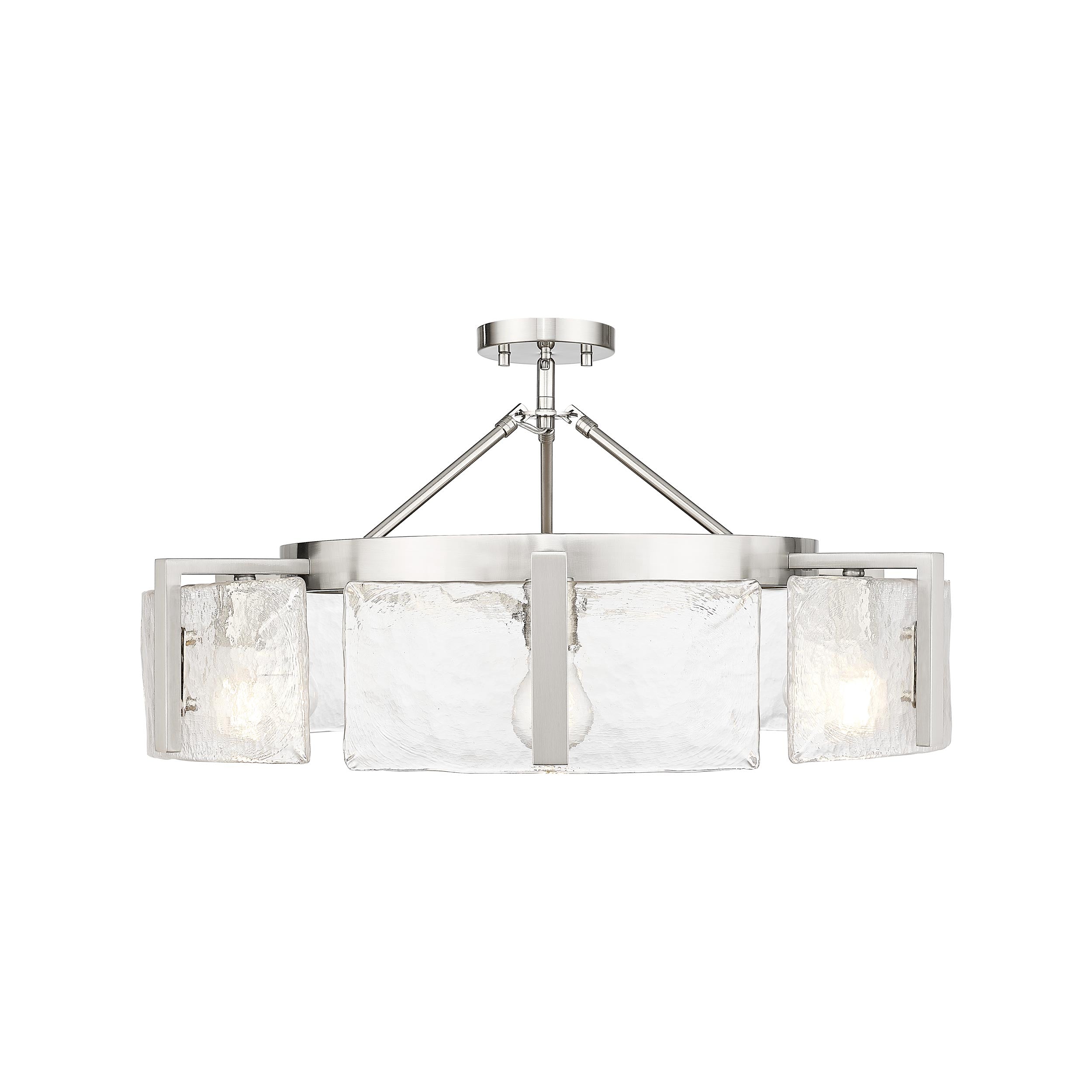 Aenon 6-Light Semi-Flush in Pewter with Hammered Water Glass Shade - - Golden Lighting