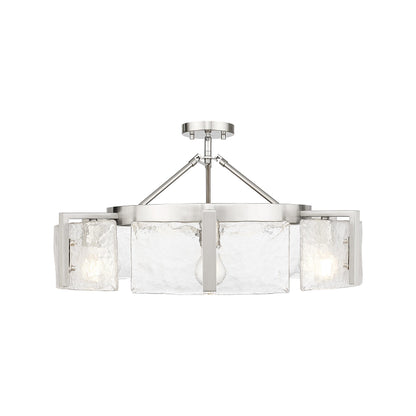 Aenon 6-Light Semi-Flush in Pewter with Hammered Water Glass Shade - - Golden Lighting