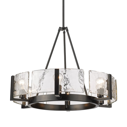 Aenon 6-Light Chandelier in Matte Black with Hammered Water Glass Shade - - Golden Lighting