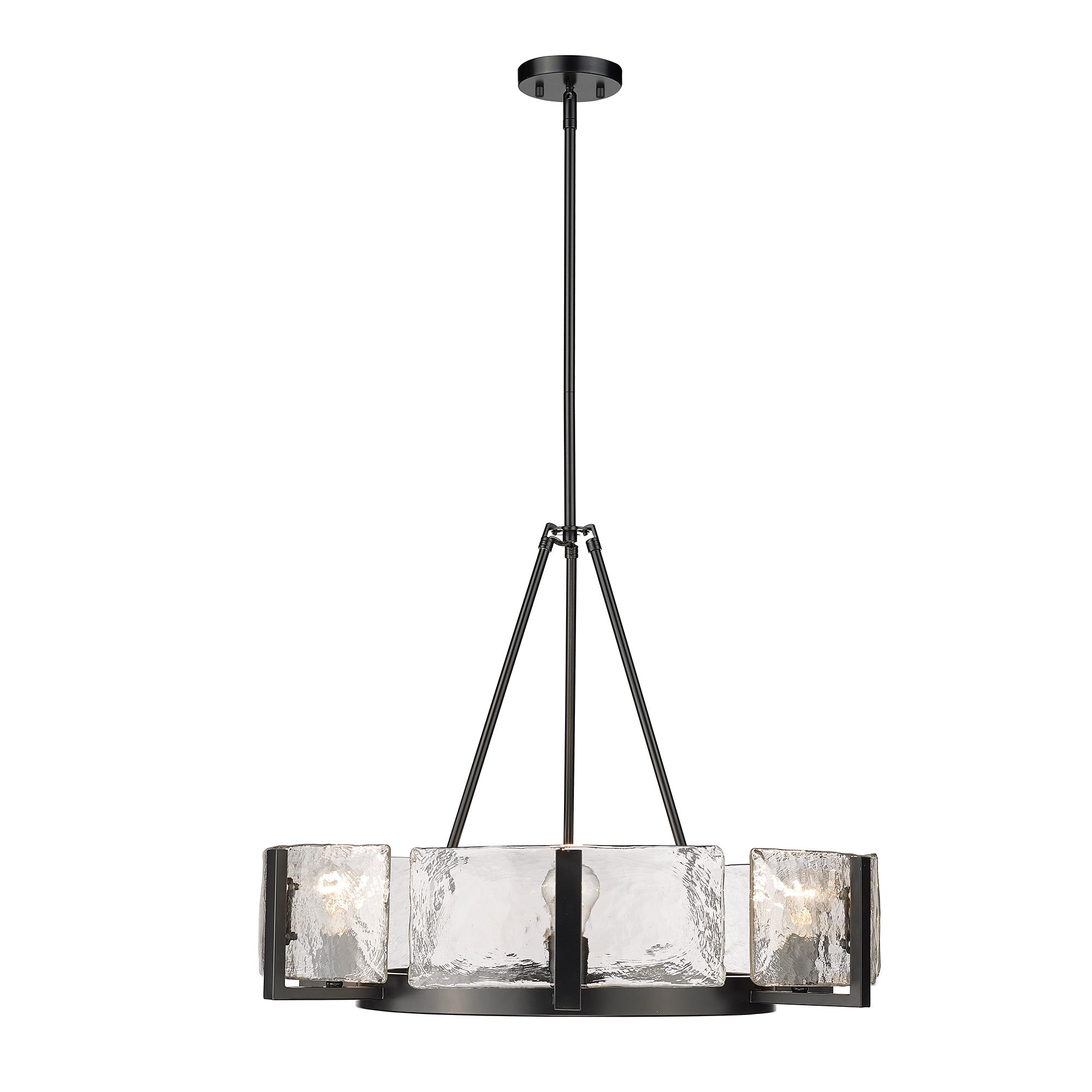 Aenon 6-Light Chandelier in Matte Black with Hammered Water Glass Shade - Matte Black / Hammered Water Glass / Clear - Golden Lighting