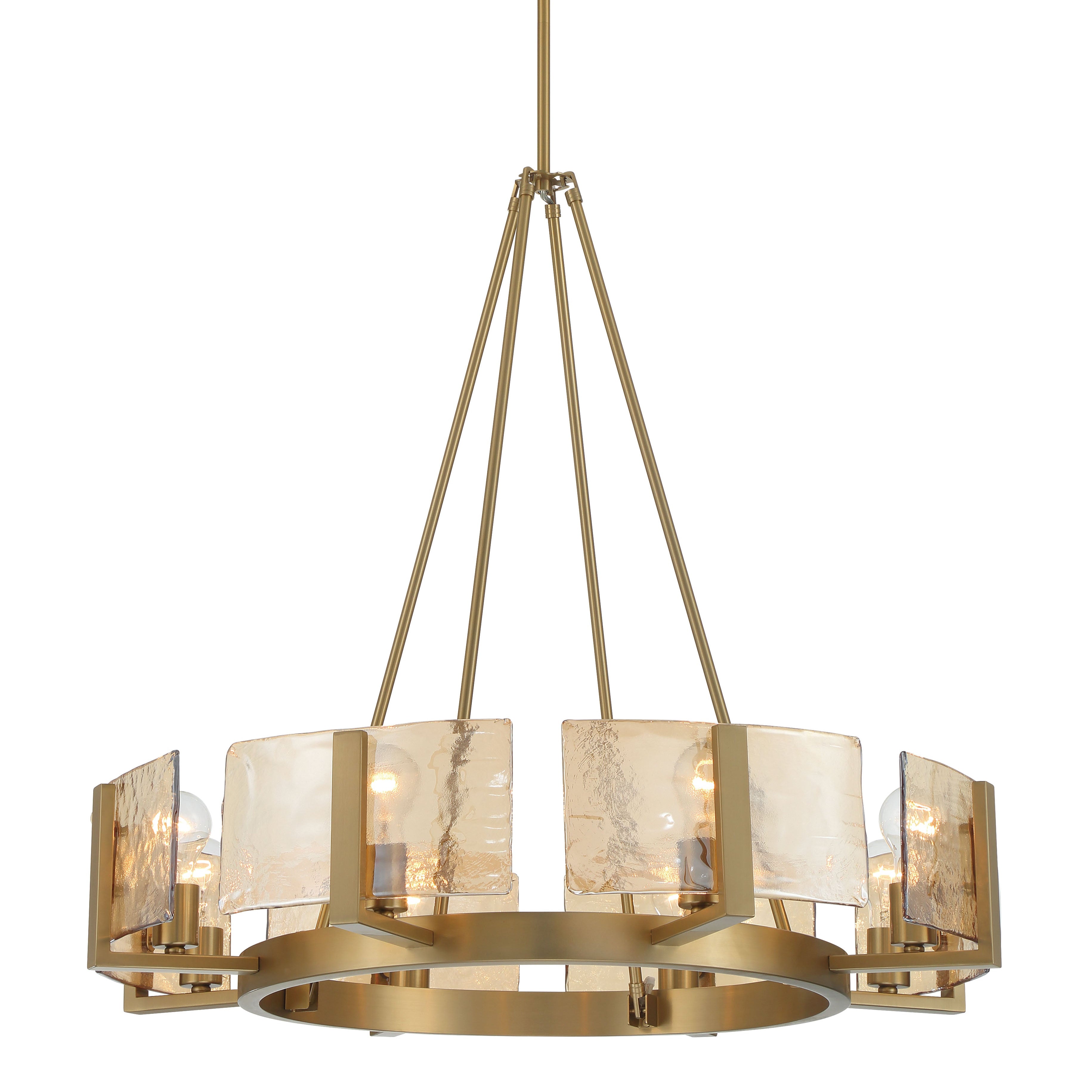 Aenon 8-Light Chandelier in Brushed Champagne Brass with Amber Water Glass - - Golden Lighting