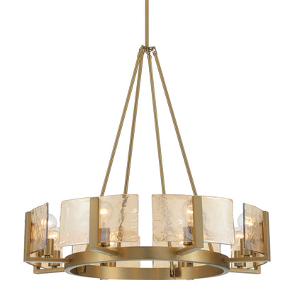 Aenon 8-Light Chandelier in Brushed Champagne Brass with Amber Water Glass - - Golden Lighting