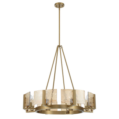 Aenon 8-Light Chandelier in Brushed Champagne Brass with Amber Water Glass - - Golden Lighting