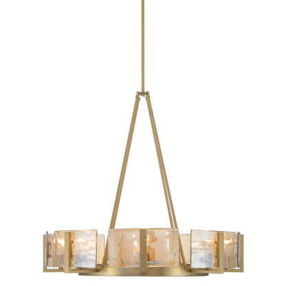 Aenon 8-Light Chandelier in Brushed Champagne Brass with Amber Water Glass - - Golden Lighting