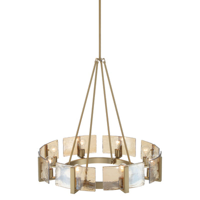 Aenon 8-Light Chandelier in Brushed Champagne Brass with Amber Water Glass - - Golden Lighting