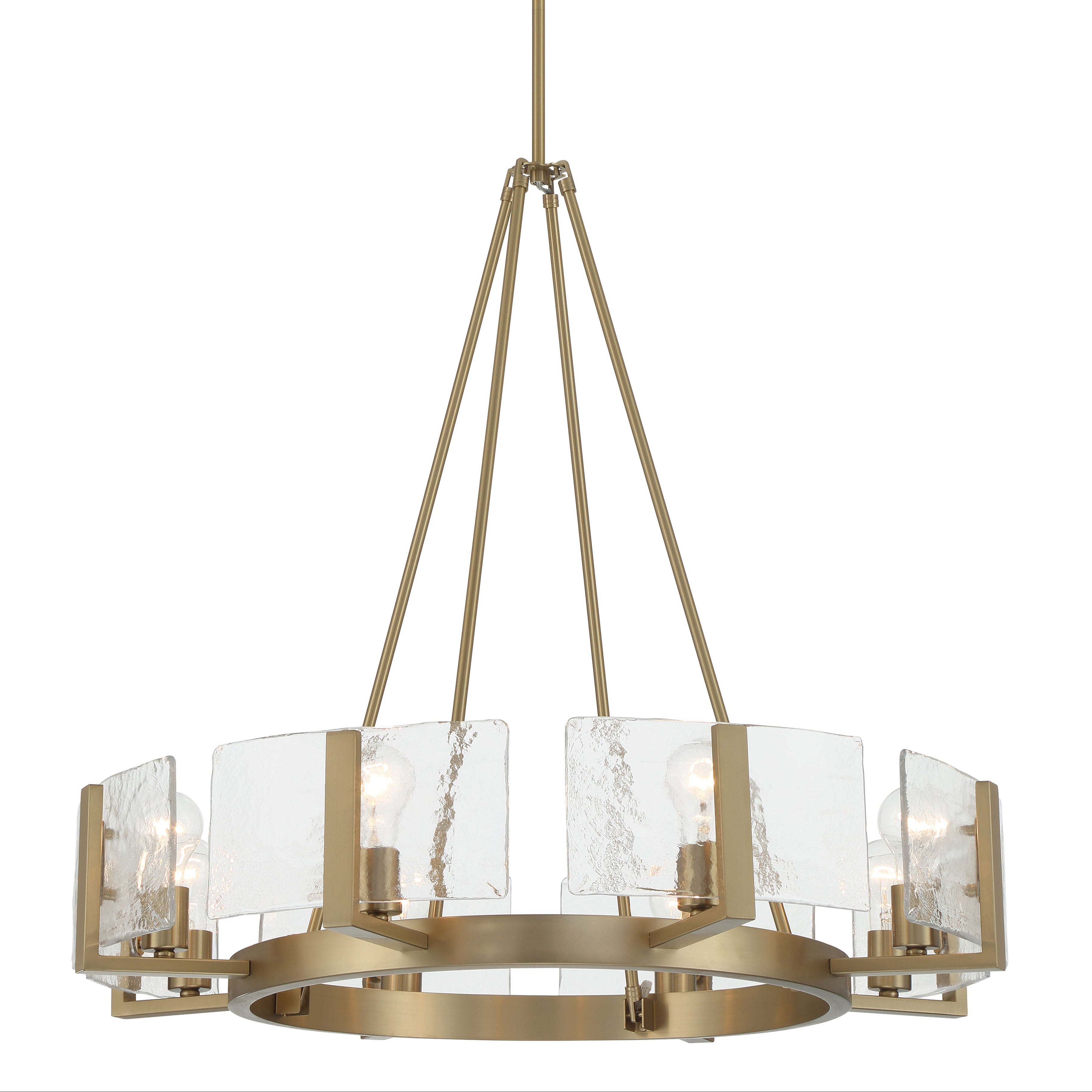 Aenon 8-Light Chandelier in Brushed Champagne Brass with Hammered Water Glass - - Golden Lighting