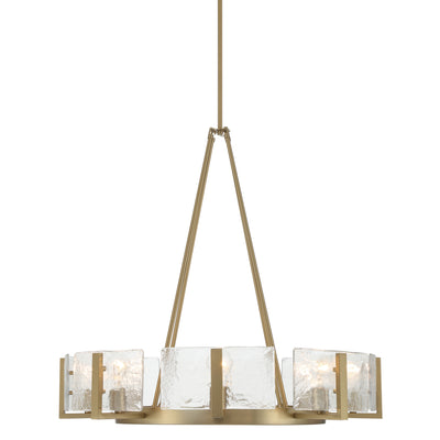 Aenon 8-Light Chandelier in Brushed Champagne Brass with Hammered Water Glass - - Golden Lighting