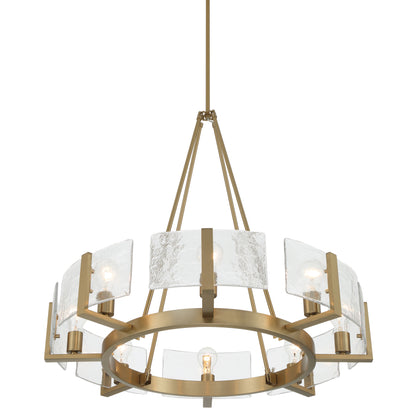 Aenon 8-Light Chandelier in Brushed Champagne Brass with Hammered Water Glass - - Golden Lighting