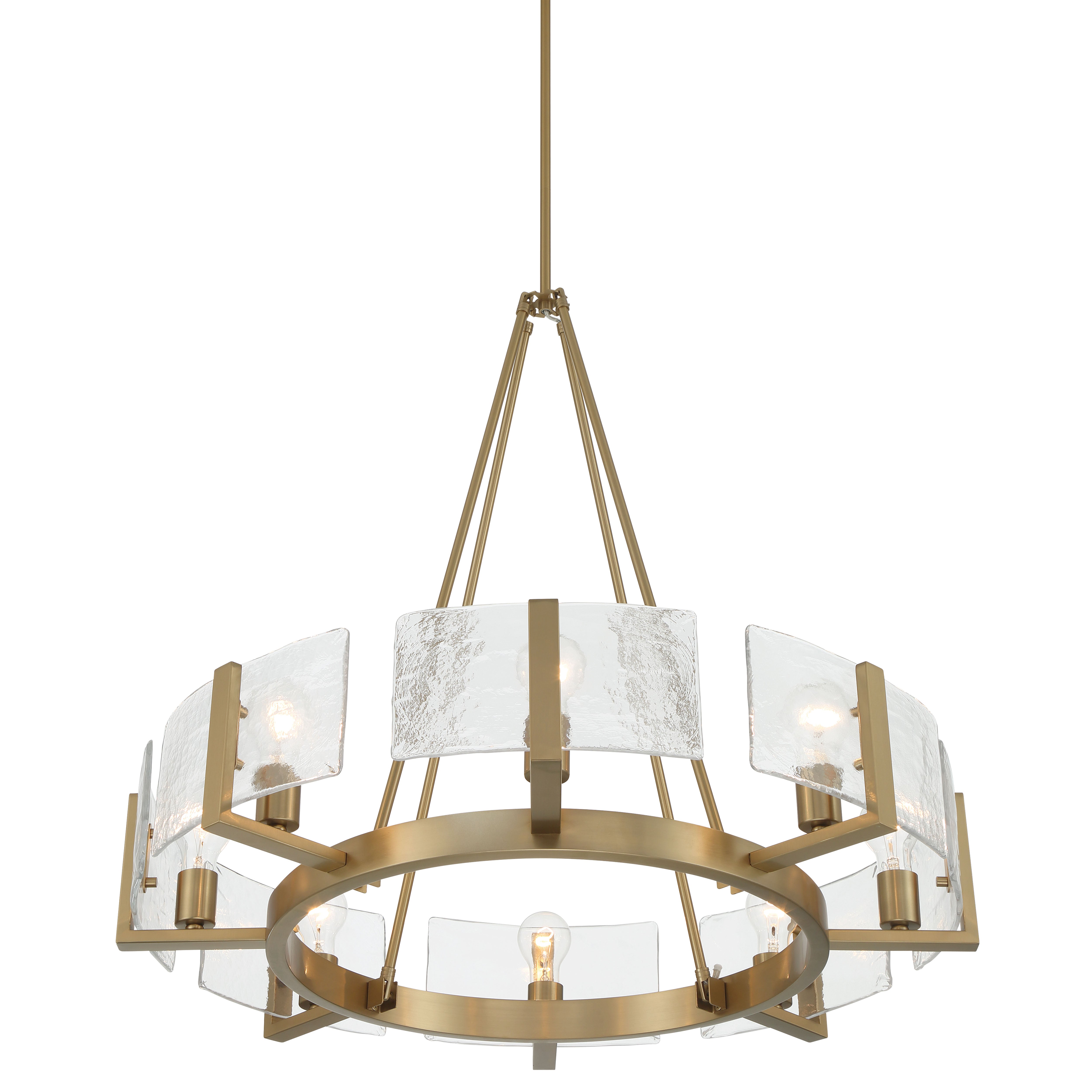 Aenon 8-Light Chandelier in Brushed Champagne Brass with Hammered Water Glass - - Golden Lighting