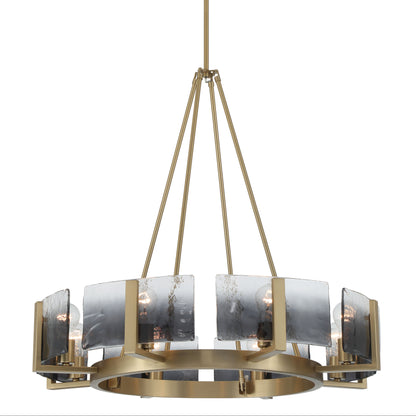 Aenon 8-Light Chandelier in Brushed Champagne Brass with Smokey Water Glass - - Golden Lighting