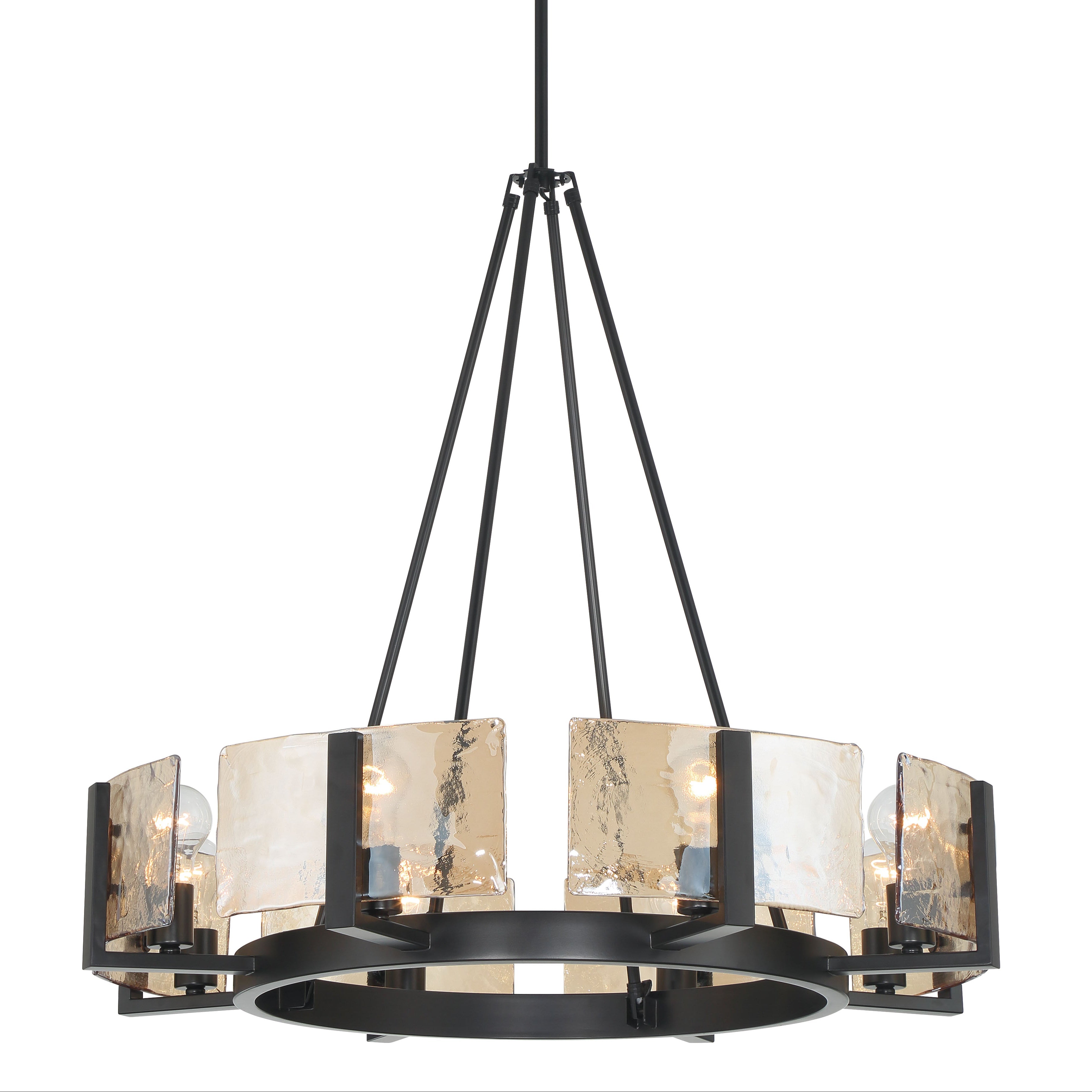 Aenon 8-Light Chandelier in Matte Black with Amber Water Glass - - Golden Lighting