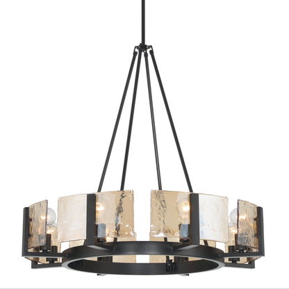 Aenon 8-Light Chandelier in Matte Black with Amber Water Glass - - Golden Lighting