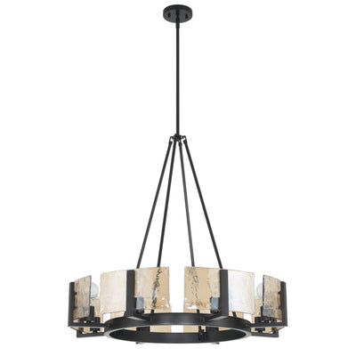Aenon 8-Light Chandelier in Matte Black with Amber Water Glass - - Golden Lighting