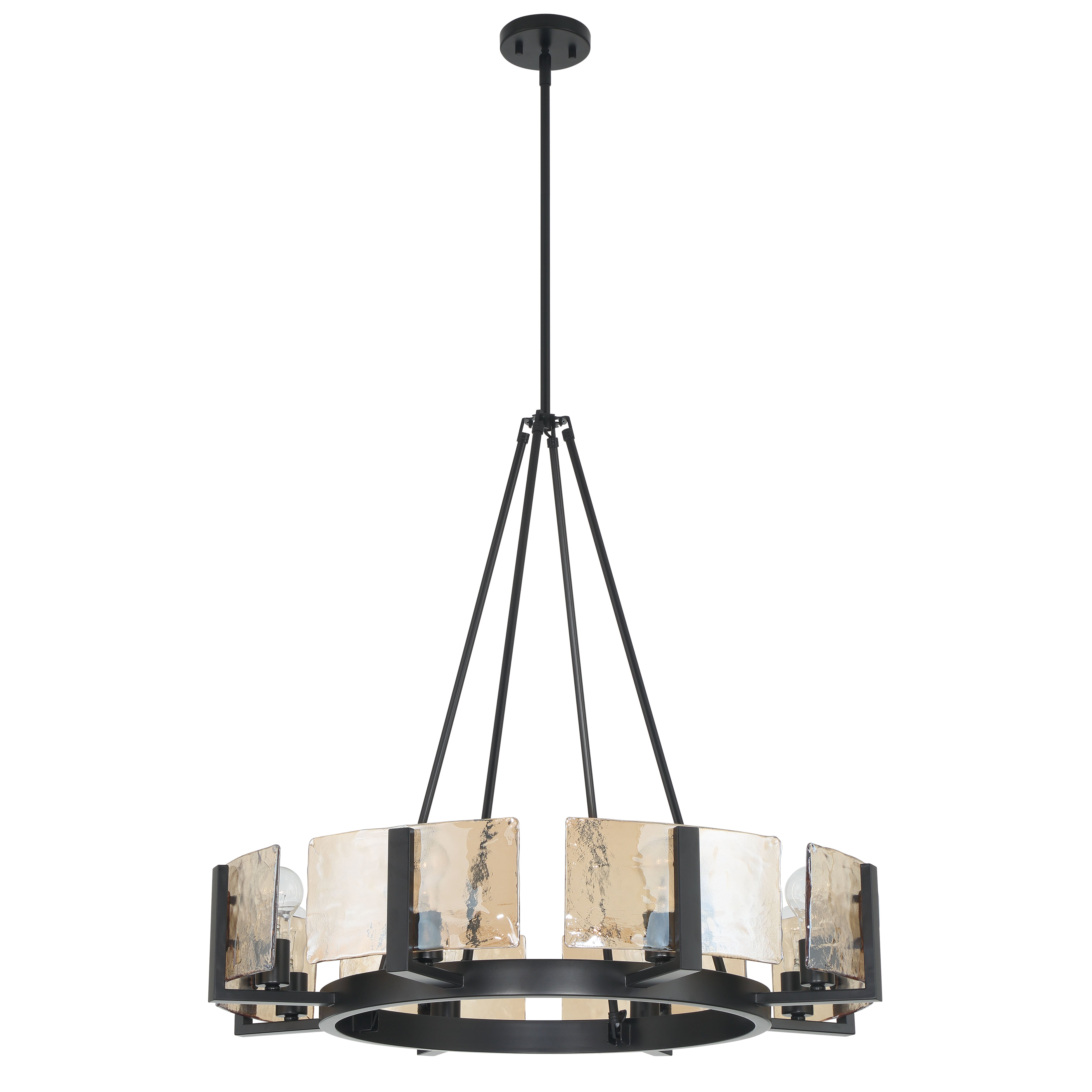 Aenon 8-Light Chandelier in Matte Black with Amber Water Glass - - Golden Lighting
