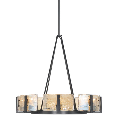 Aenon 8-Light Chandelier in Matte Black with Amber Water Glass - - Golden Lighting