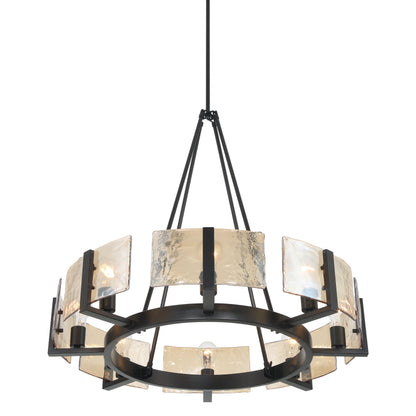 Aenon 8-Light Chandelier in Matte Black with Amber Water Glass - - Golden Lighting