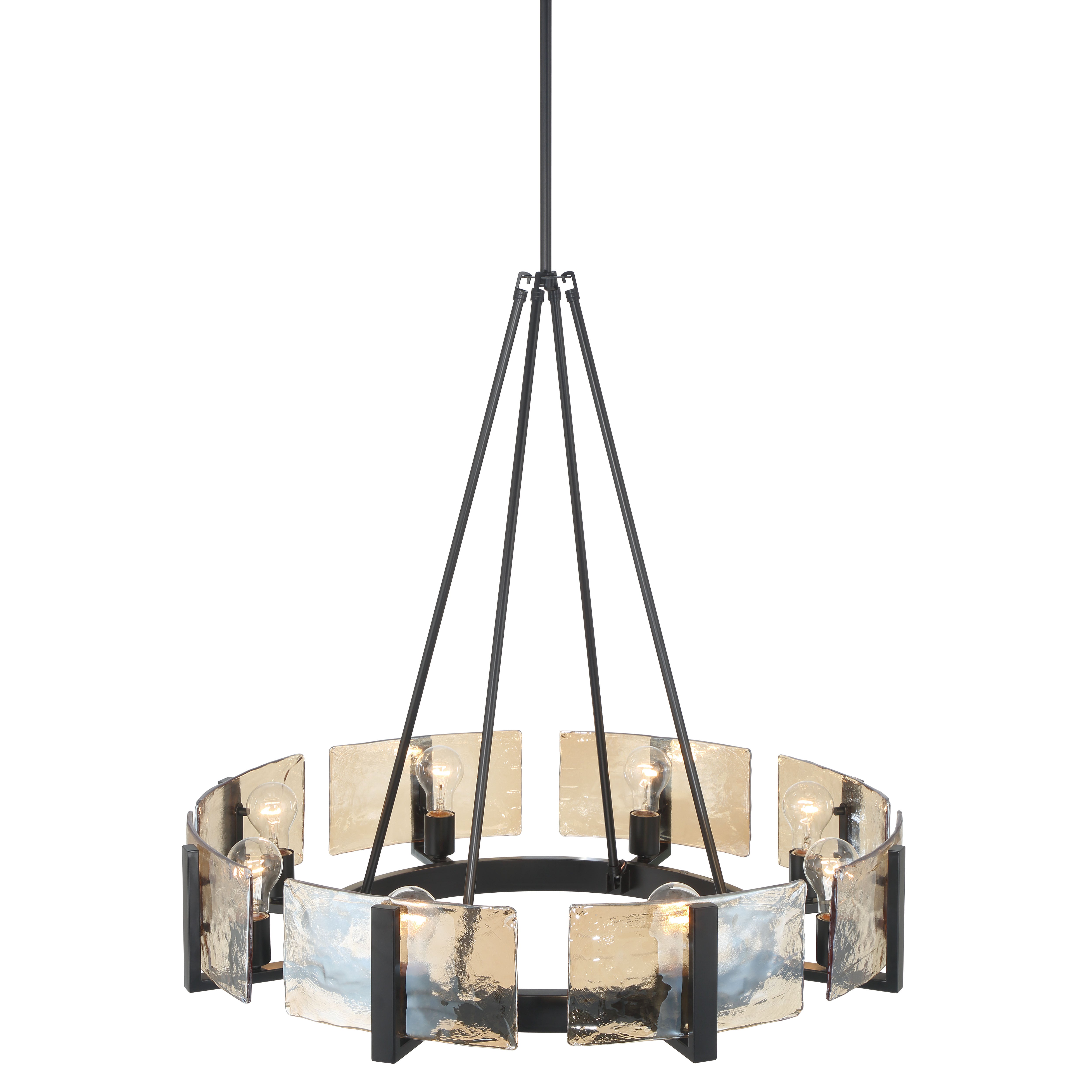 Aenon 8-Light Chandelier in Matte Black with Amber Water Glass - - Golden Lighting