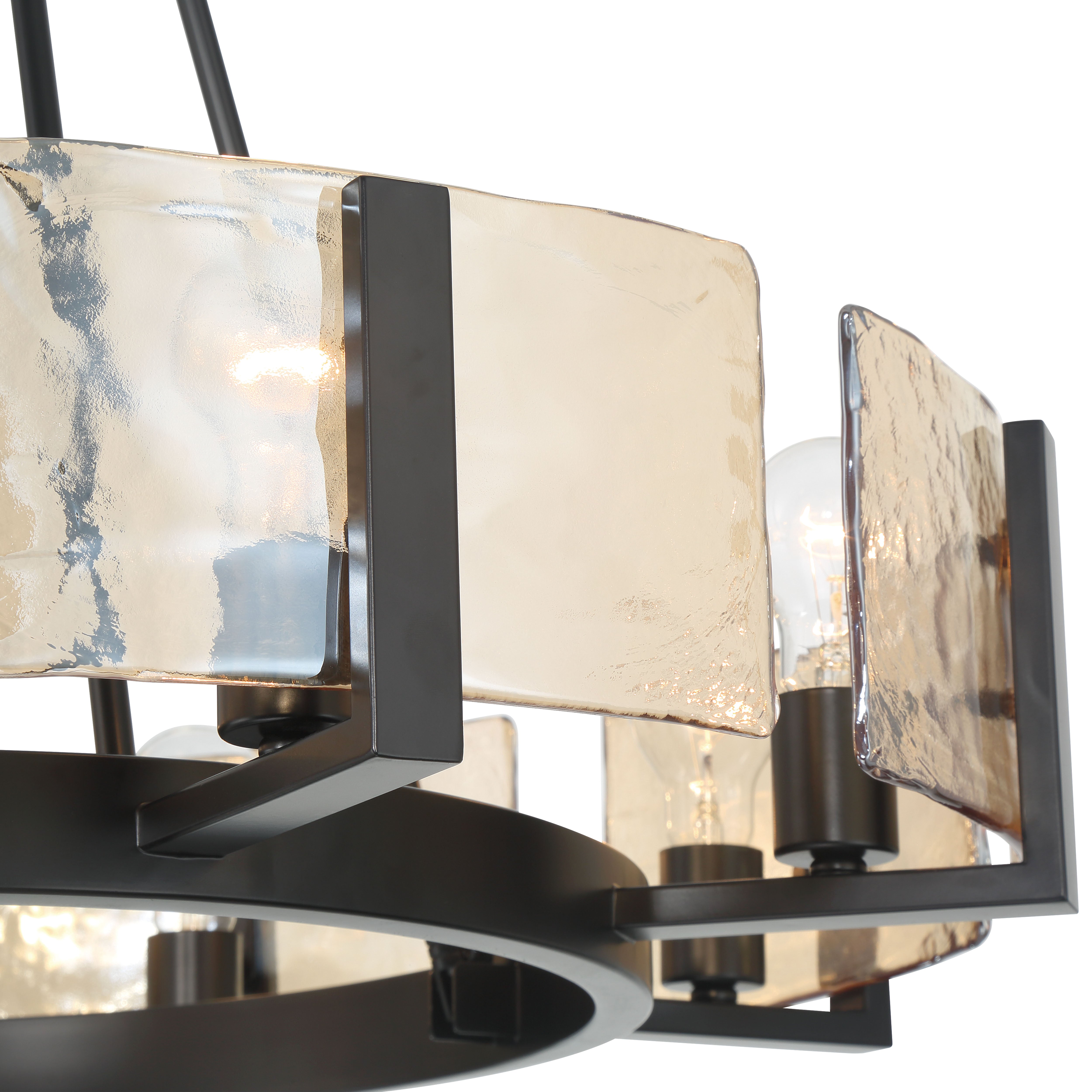 Aenon 8-Light Chandelier in Matte Black with Amber Water Glass - - Golden Lighting